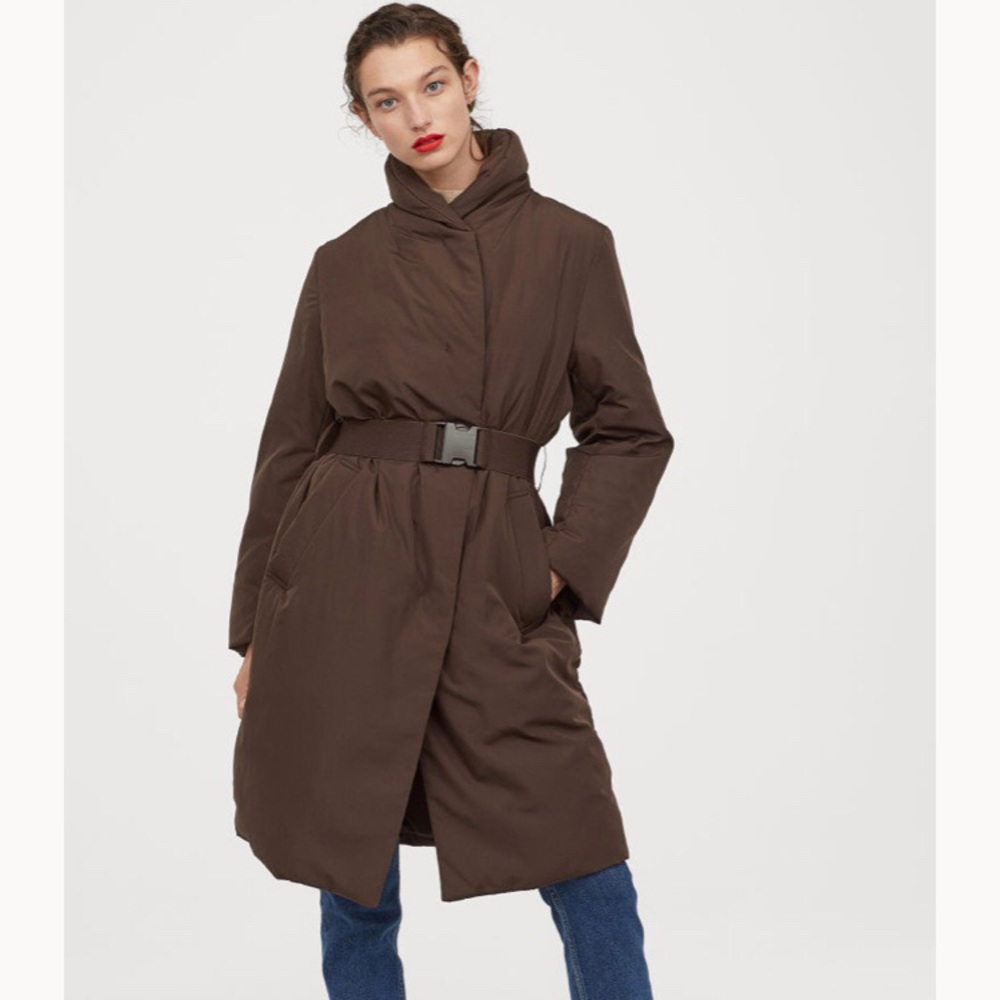 H&M Down Puffer Coat w Elastic Belt & Snap Closure